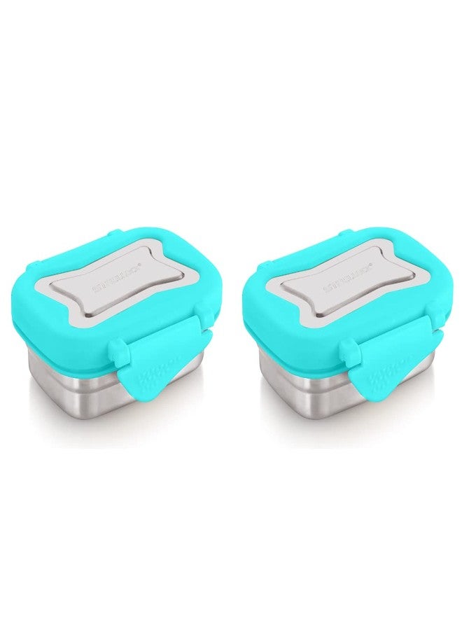 STEELLOCK علبة طعام ستيللوك الذكية المصنوعة من الفولاذ المقاوم للصدأ للأطفال والكبار | محكمة الإغلاق ومقاومة للتسرب | علبة طعام مستطيلة للمدرسة والمكتب مع غطاء فولاذي | لون فيروزي 170 مل - قطعتان - Image 1